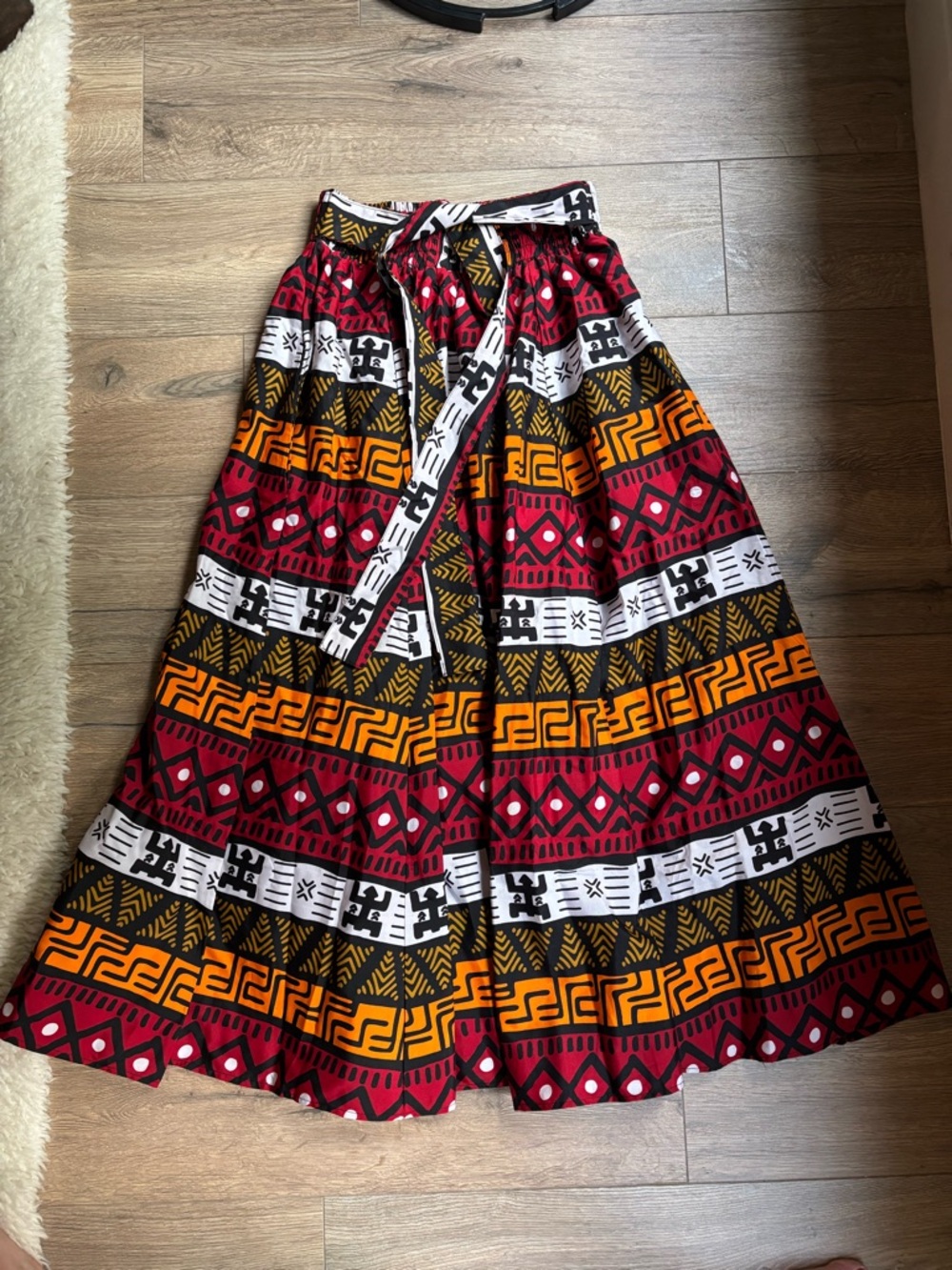 African Print Cotton Wrap Tie Maxi Skirt Elastic Waist Boho Festival Tribal S/M - Picture 3 of 9